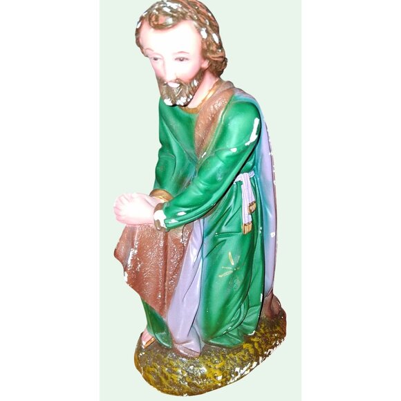 Vintage Nativity Scene Figurines Set Joseph Mary Shepherd Hand-Painted Chalkware - Picture 12 of 14